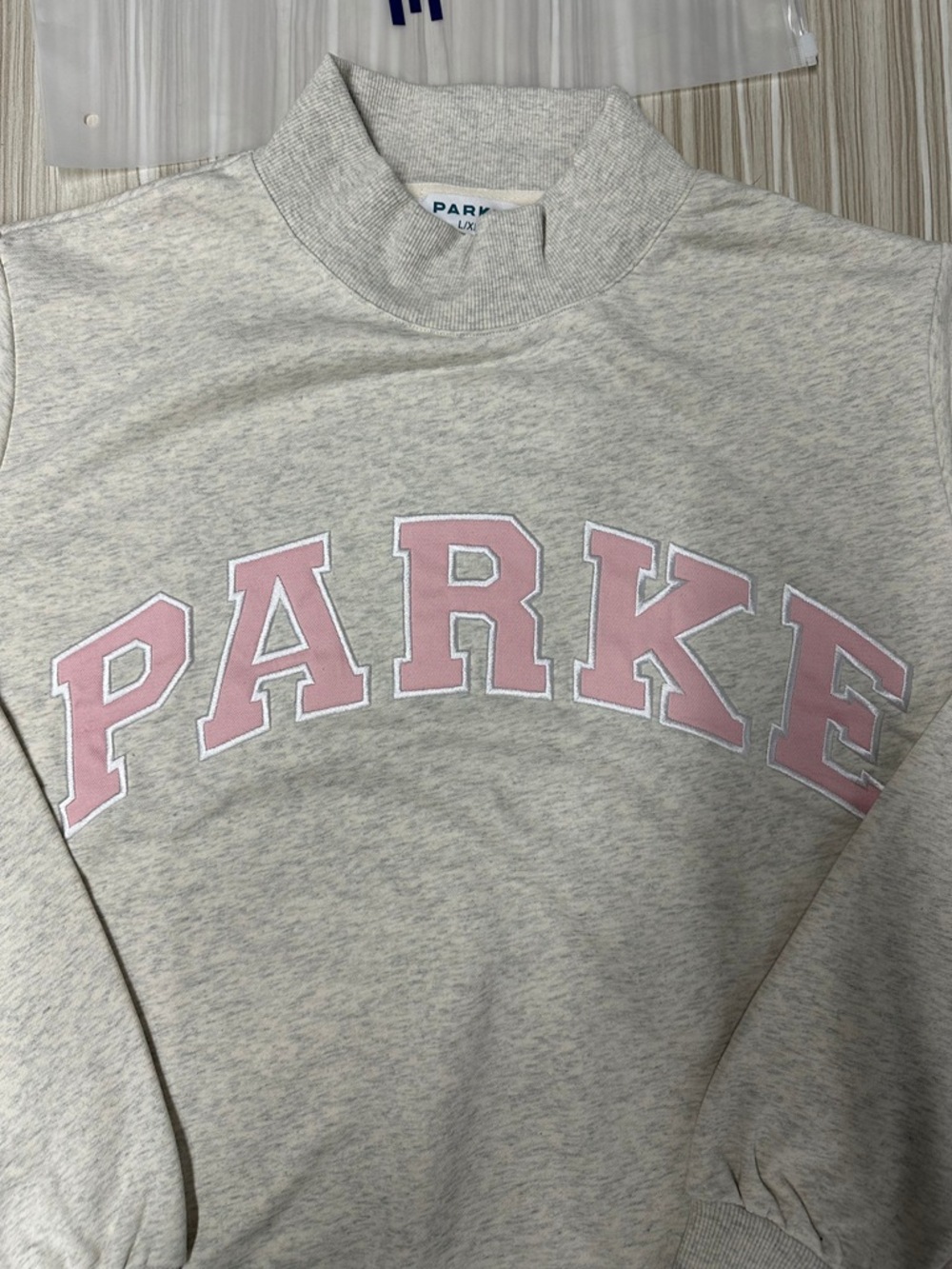 Parke Pink Letter Heather Grey Mock Neck Sweatshirt - Picture 3 of 5